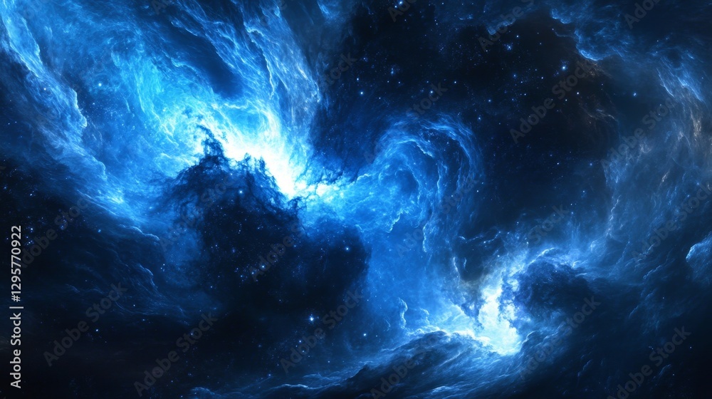Vibrant Deep Blue Nebulae on Canvas with Swirling Cosmic Patterns Vibrant Deep Blue Nebulae on Canvas with Swirling Cosmic Patterns