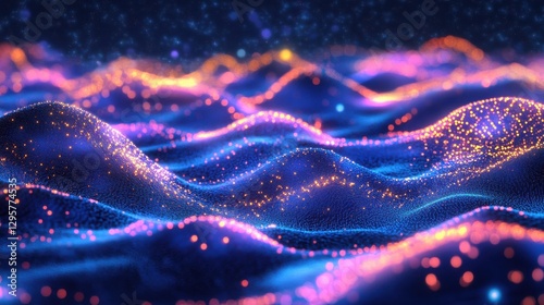 Abstract digital landscape with glowing particles