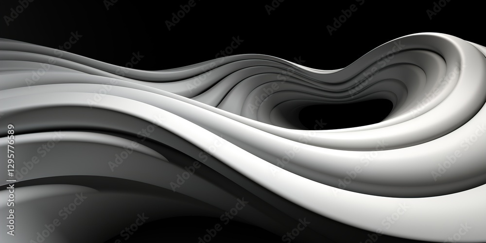 Obraz premium Abstract black and white wave design on curved