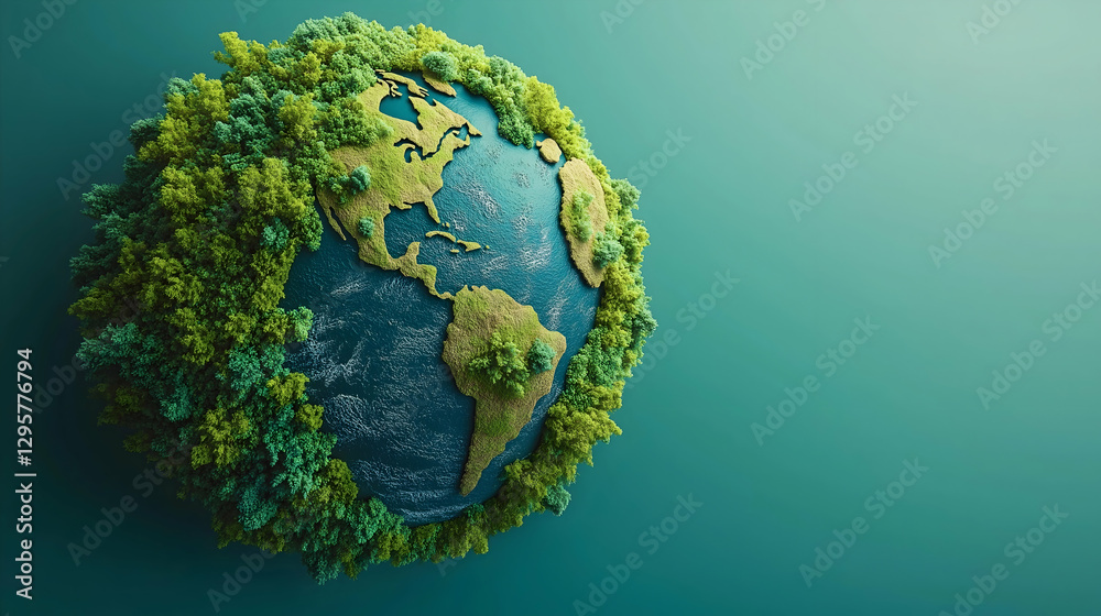 Fototapeta premium A vibrant globe surrounded by lush greenery, symbolizing environmental awareness and the importance of nature conservation.