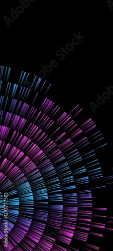 Vibrant circular pattern with blue and purple lines on a black background