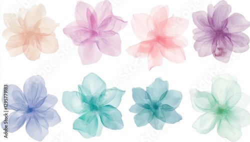 Abstract flowers, pastel colors,  isolated, digital design