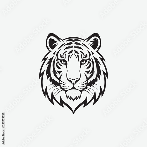 Discover a sleek and stylish tiger face vector silhouette with clean, sharp lines and a minimalist white background. Perfect for modern designs, logos, and creative projects.