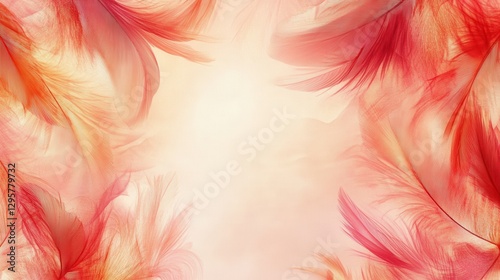 Soft Gradient Background with Delicate Red and Orange Feathers for Elegant Design Projects and Artistic Visuals