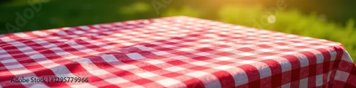 Red checkered picnic tablecloth, gingham pattern, picnic blanket, texture, cloth