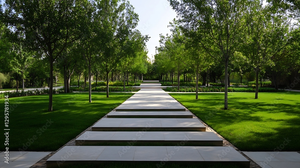 Beautiful Tree-Lined Pathway in a Lush Green Park on a Sunny Day : Generative AI Beautiful Tree-Lined Pathway in a Lush Green Park on a Sunny Day : Generative AI