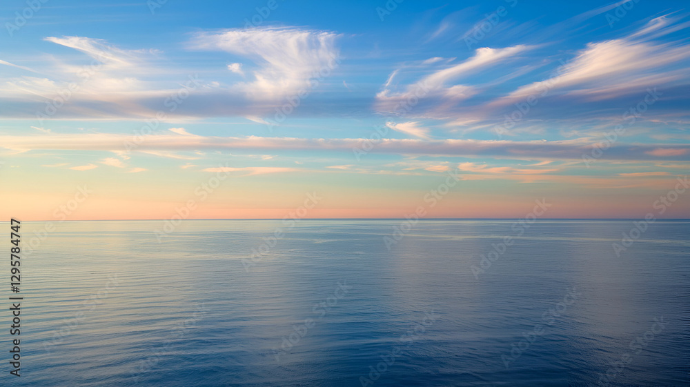 Fototapeta premium Serene Ocean Horizon at Sunset with Soft Cloudscape