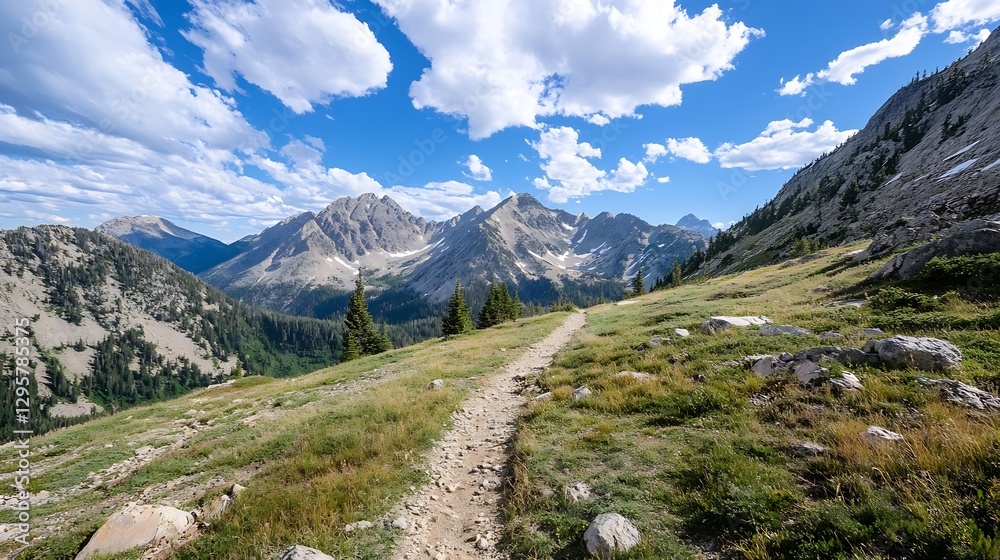 Scenic Mountain Landscape on a Sunny Day with Pathway and Greenery : Generative AI Scenic Mountain Landscape on a Sunny Day with Pathway and Greenery : Generative AI