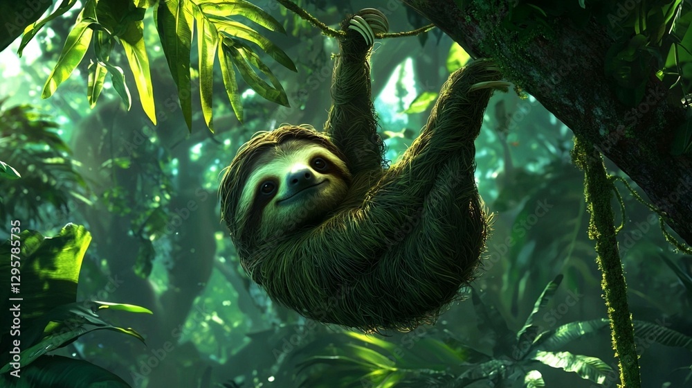 Sloth Hanging in Rainforest Sloth Hanging in Rainforest
