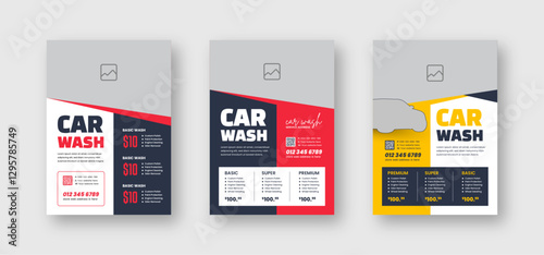 Car wash flyer poster template, Auto detailing service leaflet template, Cleaning service ads promotion flyer.
