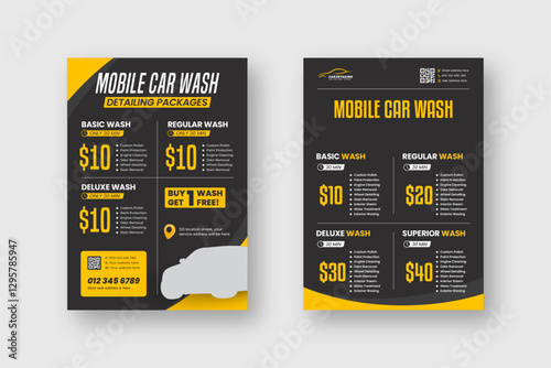 Car wash flyer poster template, Auto detailing service leaflet template, Cleaning service ads promotion flyer.