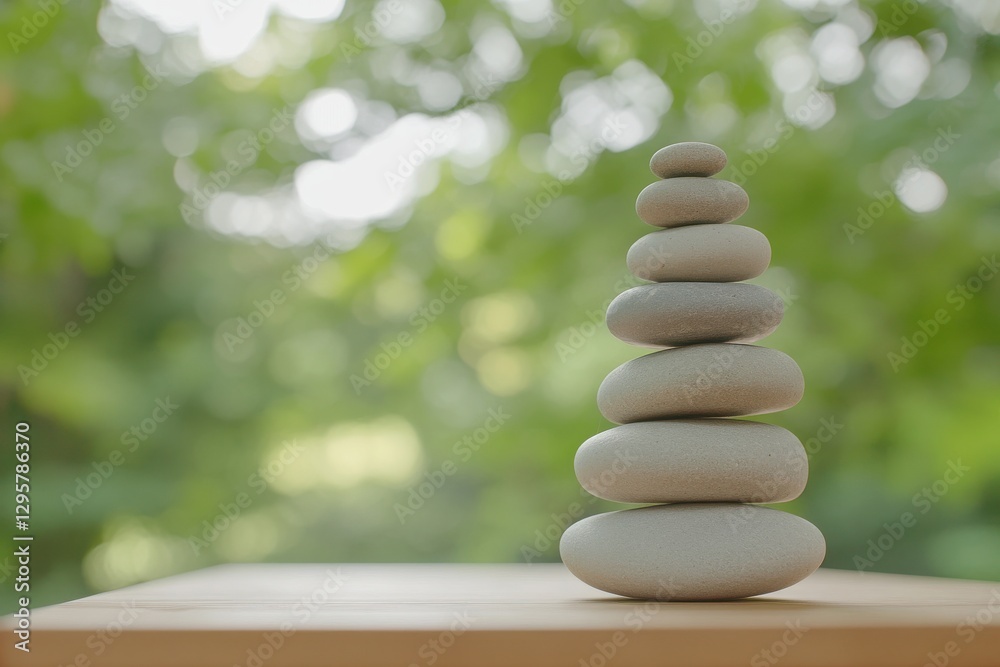 Obraz premium Zen garden, balanced stone cairn, stacked smooth pebbles