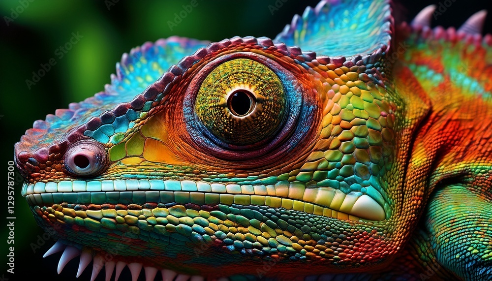 Obraz premium Close-Up of a Chameleon’s Skin Showing Fine Details of Scales and Subtle Shimmer