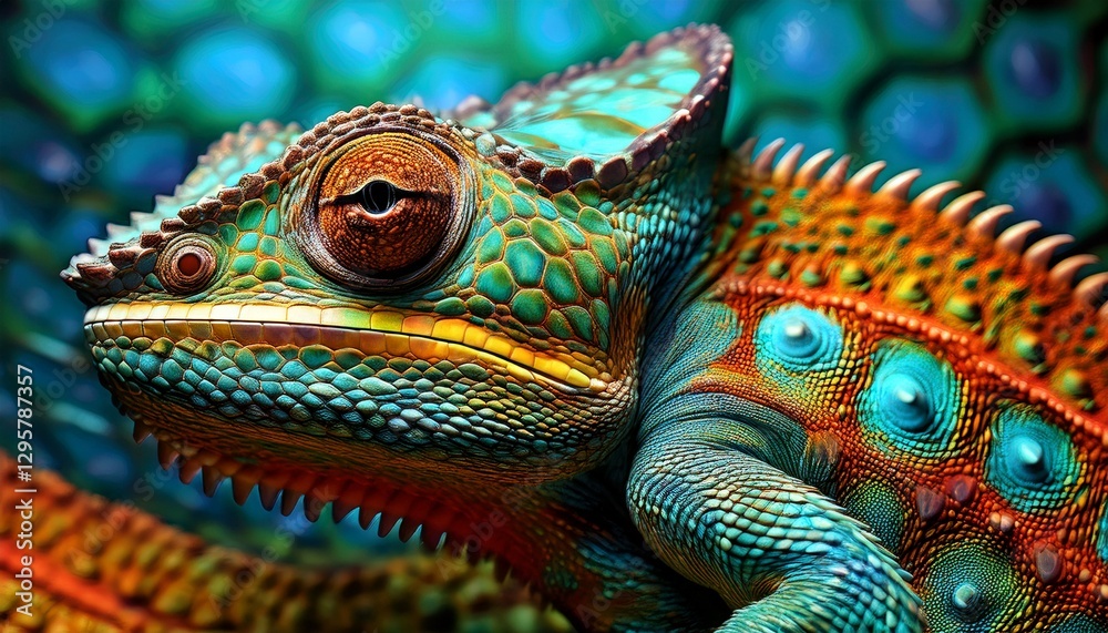 Obraz premium Close-Up of a Chameleon’s Skin Showing Fine Details of Scales and Subtle Shimmer
