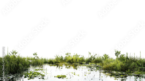 Swamp plants growing in water with transparent background
