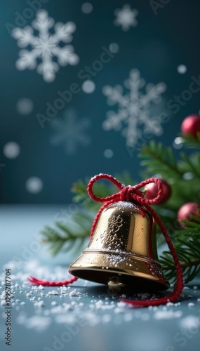 Simple Christmas bell in front of a snowflake, present, seasonal, snowflake