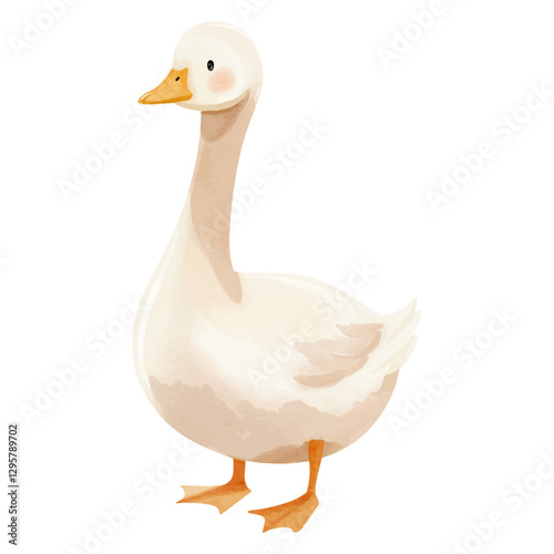 Cute goose in watercolor style. Hand drawn farm animals. Watercolor goose