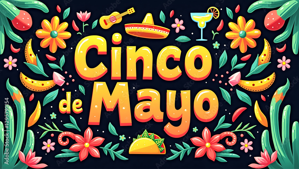 Obraz premium May 5 Cinco de Mayo paper flag banner for Mexico holiday and Happy Cinco de Mayo Fiesta. Poster, Flyer, Post, Banner, Cover, Greeting, Mexican holiday