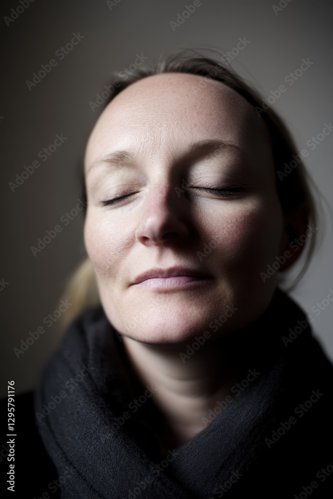 Obraz premium Serene Woman Relaxing with Closed Eyes in Soft Lighting Portrait