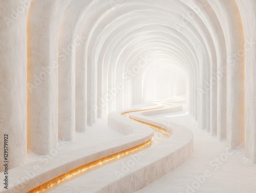 Abstract white tunnel with glowing path