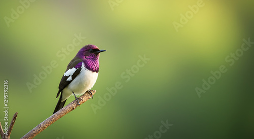 Cute Little Amethyst Woodstar with Multicolored Background and Iridescent Throat Highlighted Generative AI photo