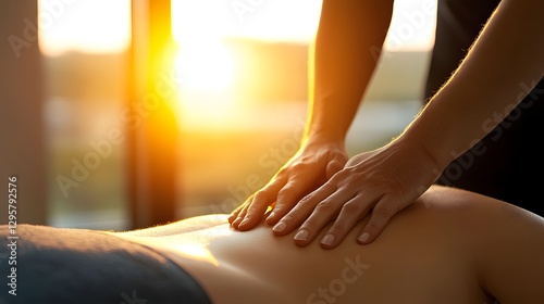 Wallpaper Mural Soothing Hands Massage A Tranquil Moment of Relaxation and Wellness  Gentle hands gently caressing a client s lower back in a warm golden light creating a serene and rejuvenating experience Torontodigital.ca