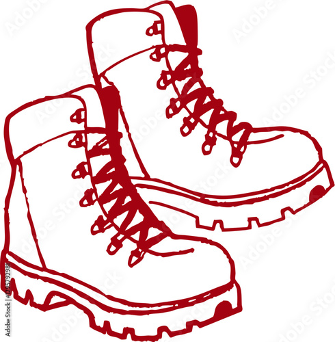 Red hiking boots with rugged soles, perfect for outdoor adventures