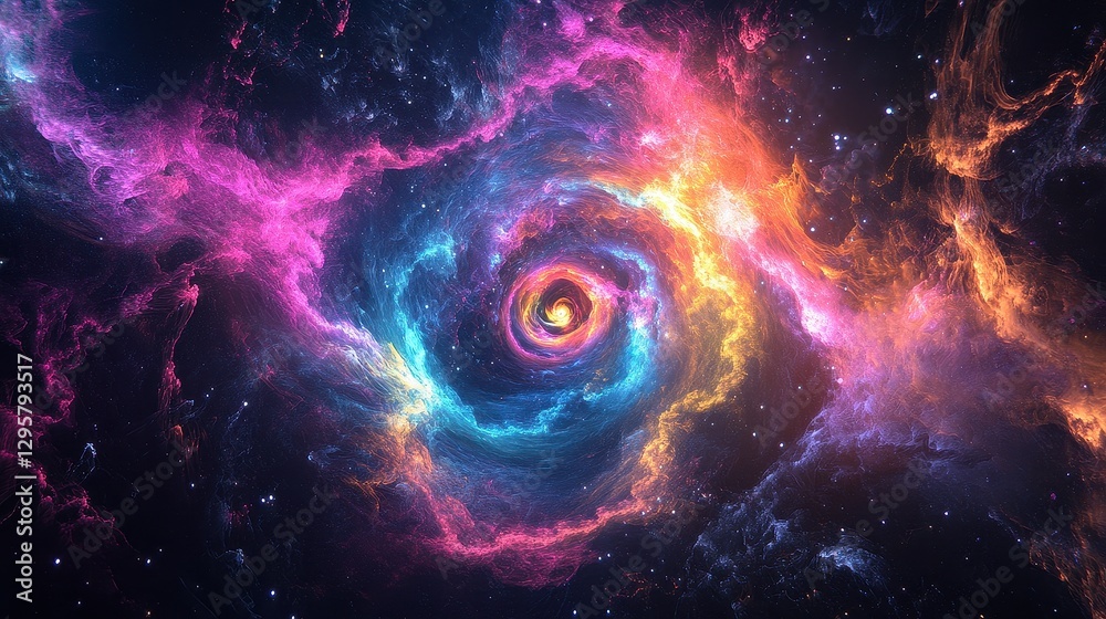 Obraz premium Colorful Spiral Galaxy with Bright Stars and Cosmic Clouds