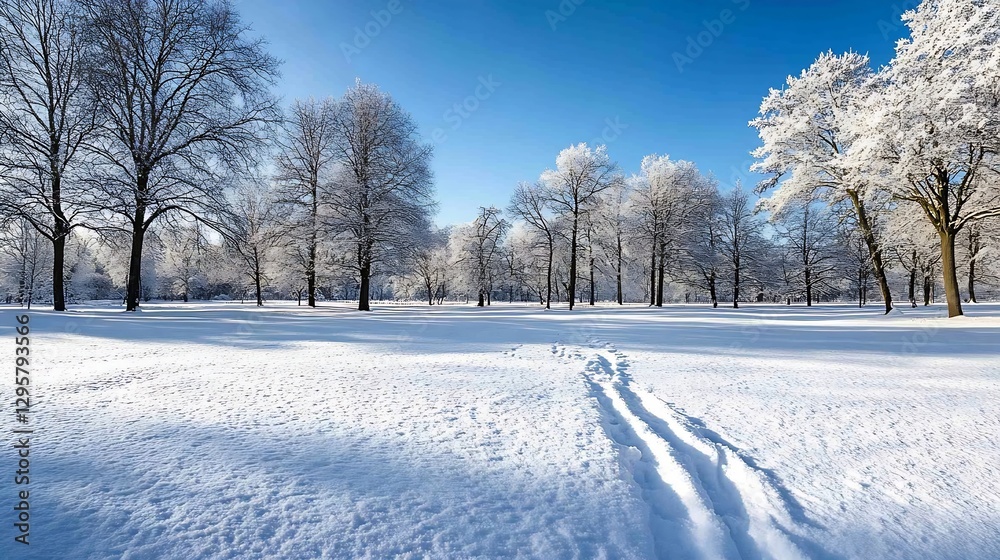 Beautiful Winter Landscape with Fresh Snow Covered Trees and Clear Blue Sky on a Sunny Day : Generative AI Beautiful Winter Landscape with Fresh Snow Covered Trees and Clear Blue Sky on a Sunny Day : Generative AI