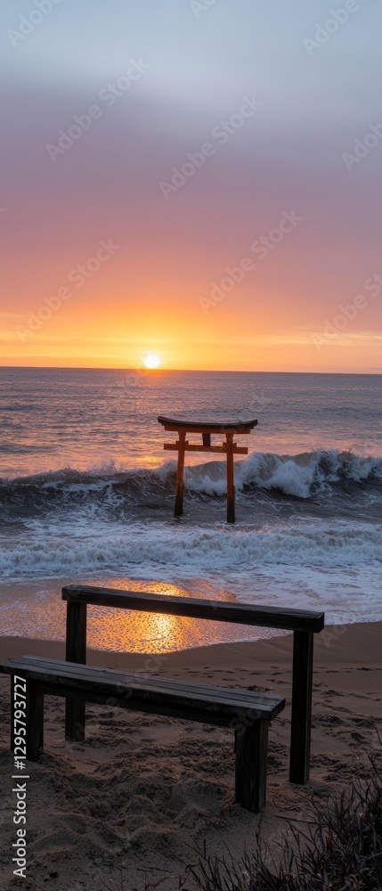 Sunrise Torii Gate Beach Bench