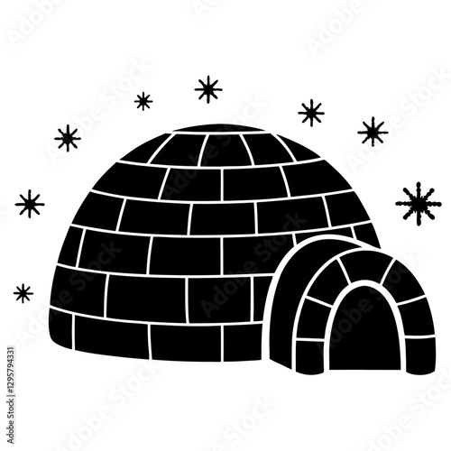 Igloo Silhouette with Snowflakes – Arctic Winter Vector Illustration

