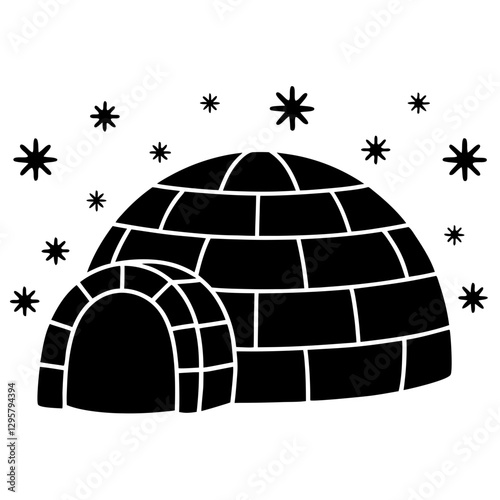 Igloo Silhouette with Snowflakes – Arctic Winter Vector Illustration

