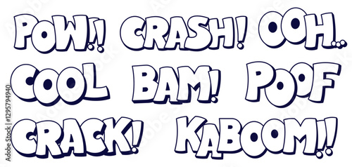 Speech bubbles pack with Ooh Crack Bam Cool black and white worlds and halftone elements.