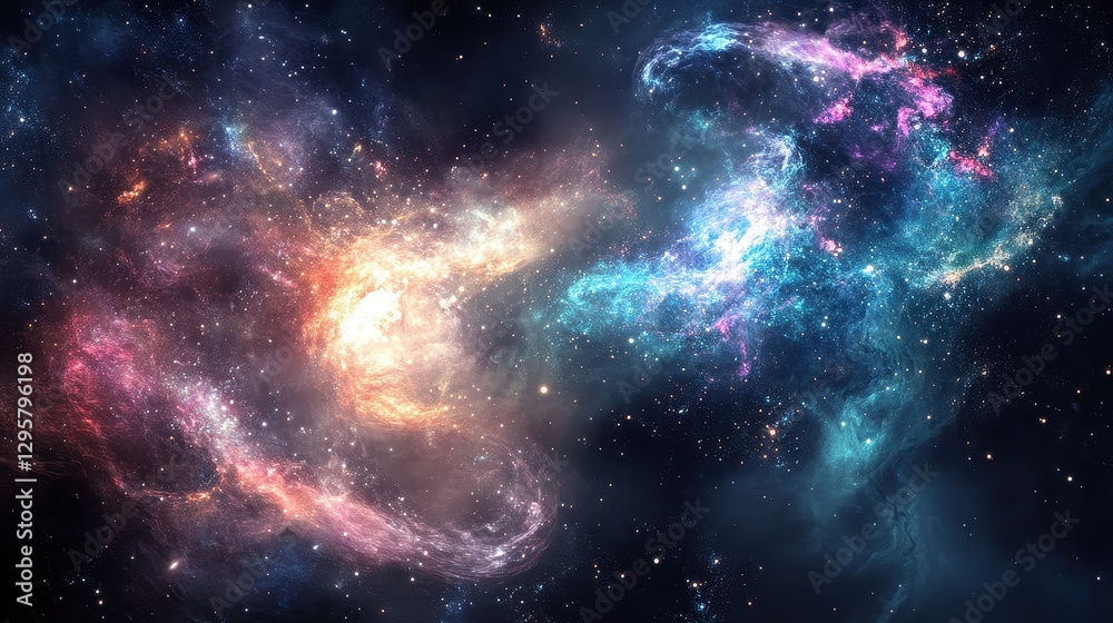 Naklejka premium Cosmic Colorful Nebulas Merging in the Vast Universe of Space