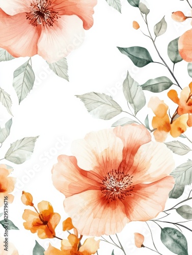 Flower watercolor art background vector. Wallpaper design with floral paint brush line art. leaves and flowers nature design for cover, wall art, invitation, fabric, poster, canvas print.