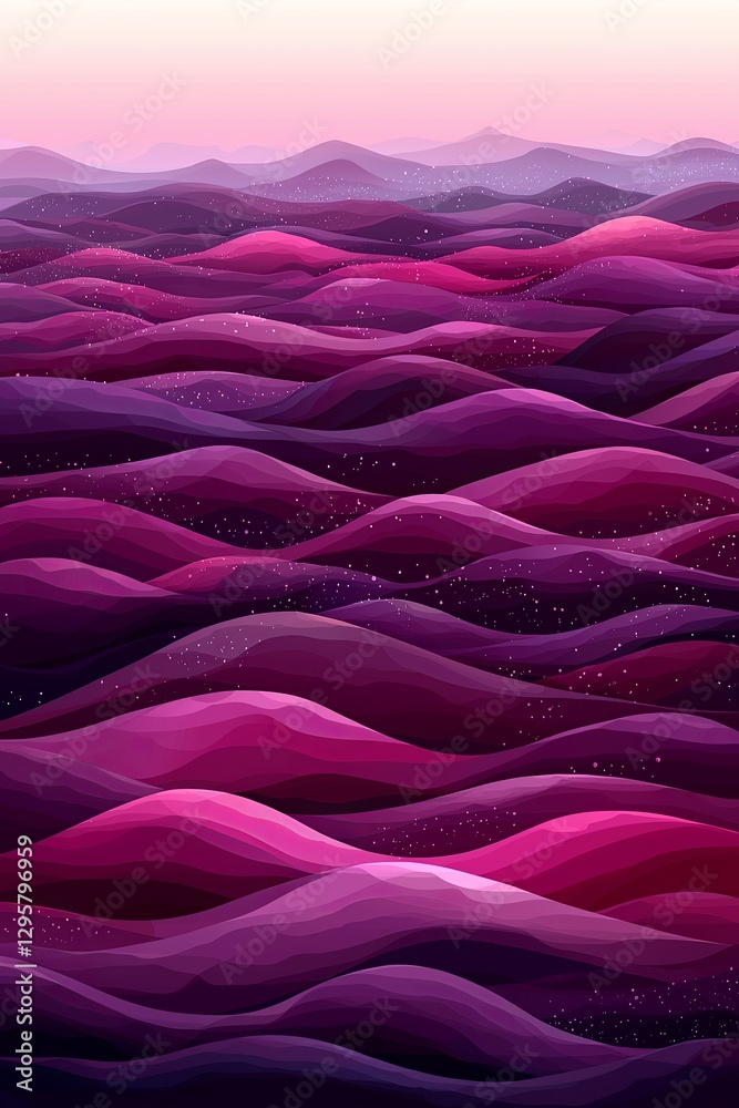 Fototapeta premium a purple landscape with wavy lines and a pink sky in the background