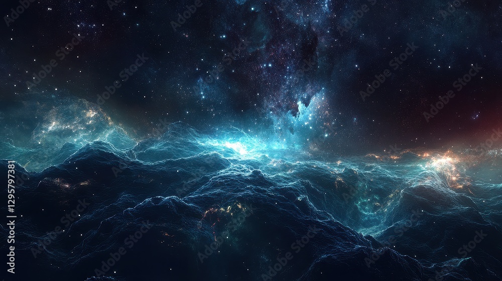 Fototapeta premium Cosmic Ocean with Waves of Stars and Nebulae in Night Sky