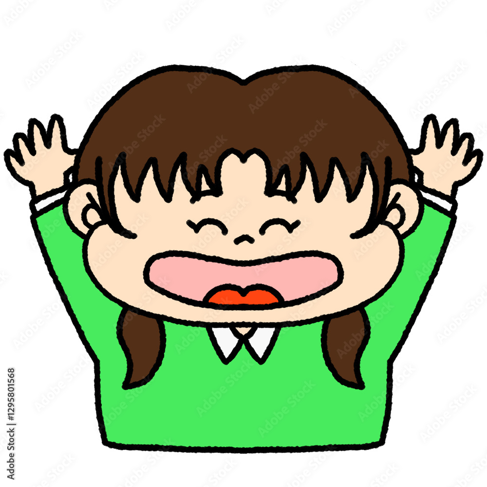 Obraz premium バンザイをして喜ぶ女の子のイラスト