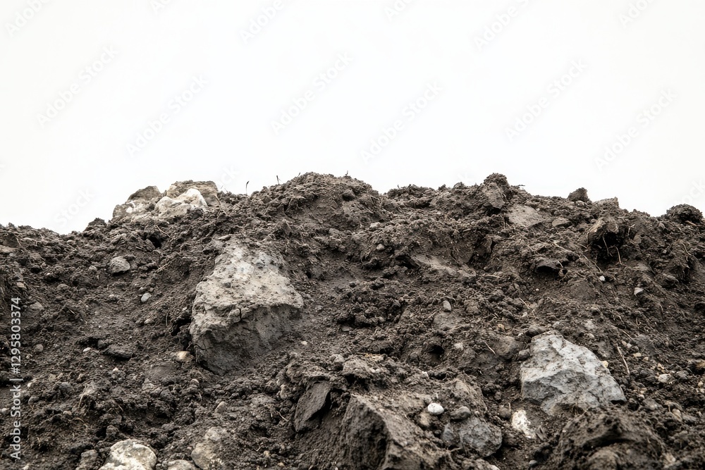 Rich dark soil, mound of earth, crumbly texture, organic matter, fertile ground, rocky dirt Rich dark soil, mound of earth, crumbly texture, organic matter, fertile ground, rocky dirt
