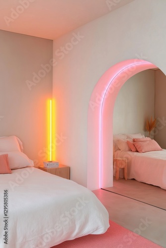 Wallpaper Mural A bedroom with a pink archway and a pink bed. The room is decorated in a bright and cheerful color scheme Torontodigital.ca