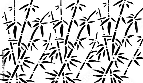 Elegant monochrome bamboo thicket pattern design offering a serene botanical aesthetic suitable for backgrounds and surface pattern design projects