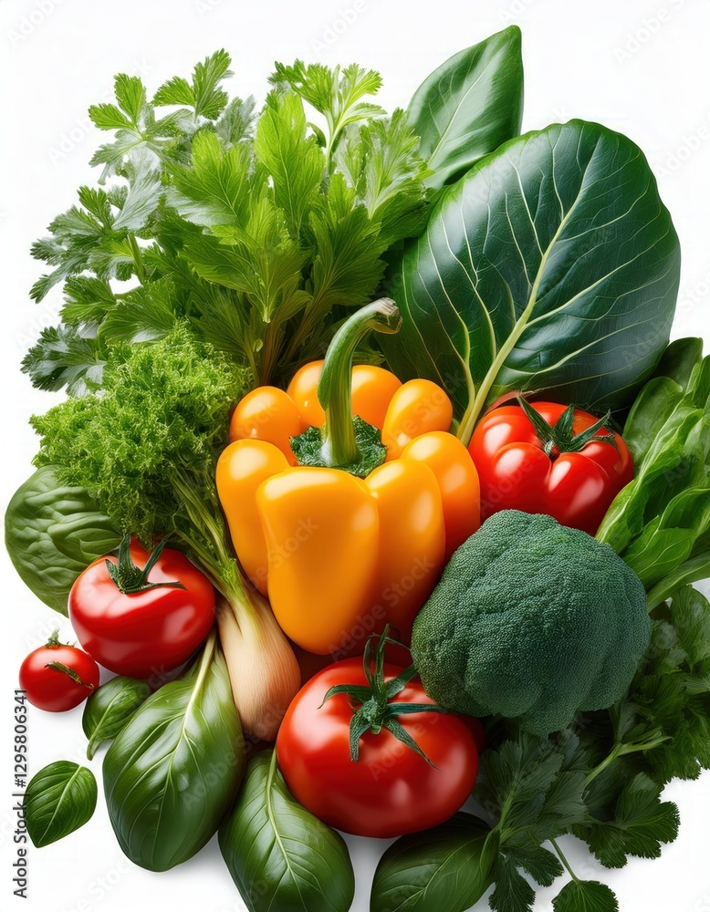 Assorted fresh vegetables including tomatoes peppers and leafy greens healthy food variety Assorted fresh vegetables including tomatoes peppers and leafy greens healthy food variety