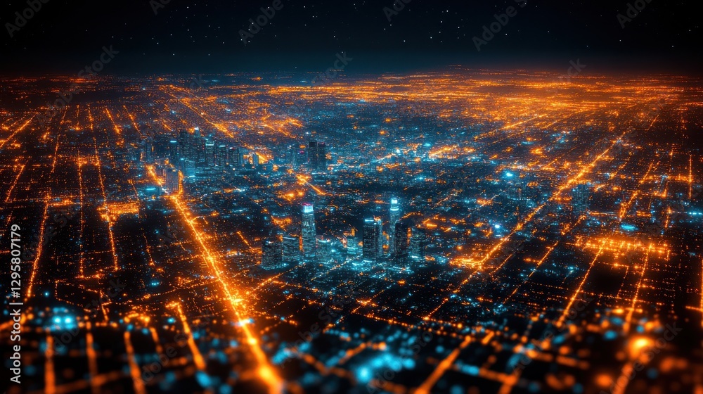Night City Aerial, Bright Lights, Abstract, Starry Background Night City Aerial, Bright Lights, Abstract, Starry Background