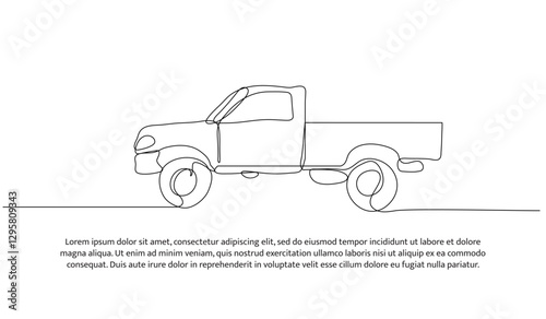 Vector illustration of a pickup truck. Modern flat in continuous line style.