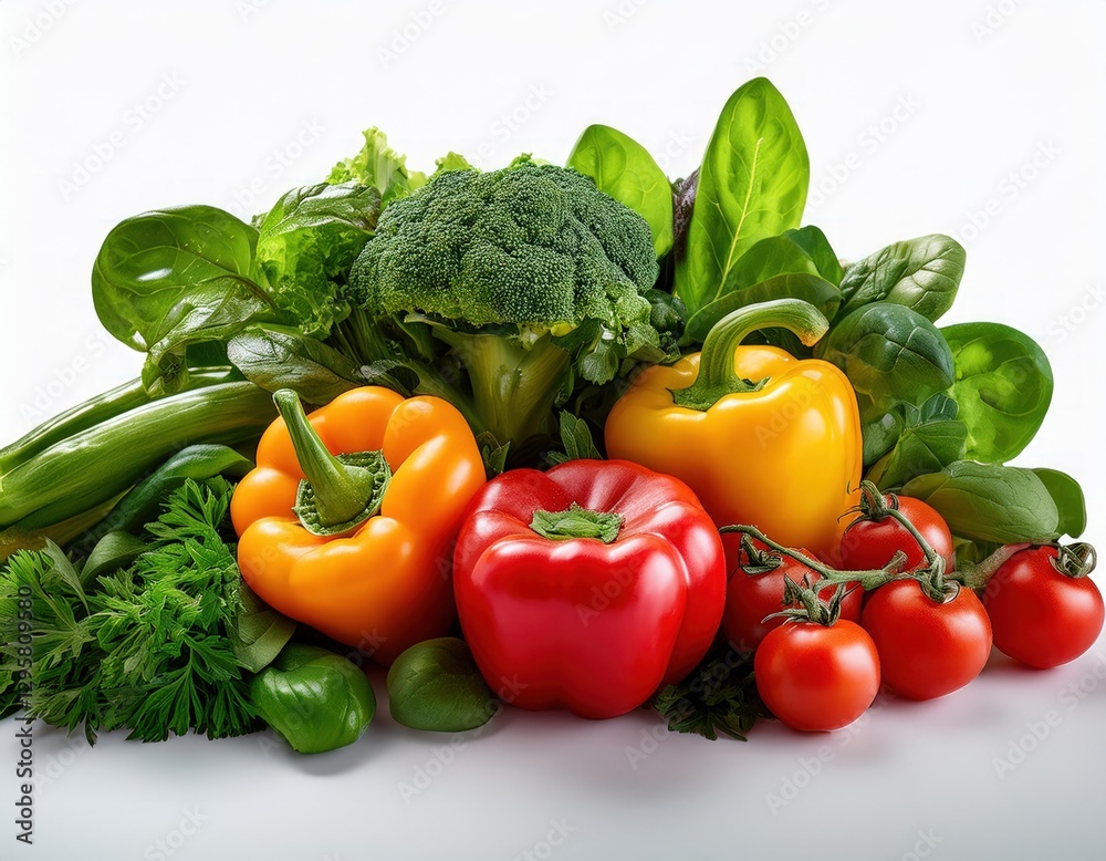Assorted fresh vegetables including tomatoes peppers and leafy greens healthy food variety Assorted fresh vegetables including tomatoes peppers and leafy greens healthy food variety