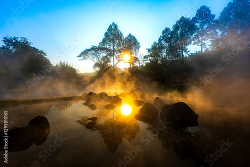 Mornimg or sunrise time at Chae Son National Park, Chae Son National Park is the hot spring travel location.