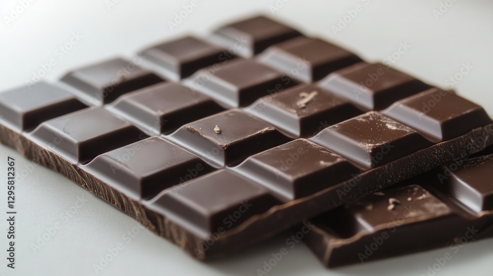 Dark Chocolate Bar with Square Segments on a Light Background Ideal for Dessert, Treats, and Food Photography Dark Chocolate Bar with Square Segments on a Light Background Ideal for Dessert, Treats, and Food Photography
