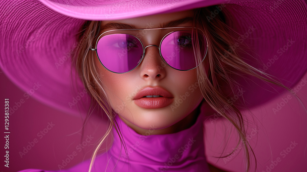 Model showcasing vibrant pink fashion accessories under soft lighting at a modern studio. Generative AI Model showcasing vibrant pink fashion accessories under soft lighting at a modern studio. Generative AI