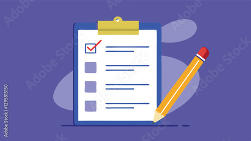 Vector illustration of a checklist with colorful checkmarks and pencils against a blue background, ideal for productivity and organization themes