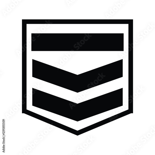 Police Rank Icon. Illustration of Emblem Sign With Two Downward Arrow Blocks And One Flat Block.